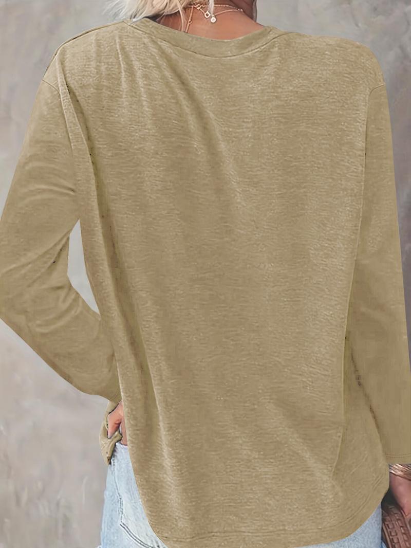 Women's Casual Letter Print Long Sleeve Round Neck Basic Thin Top, Available in 10 Colors, Perfect for Fall & Winter Fashion