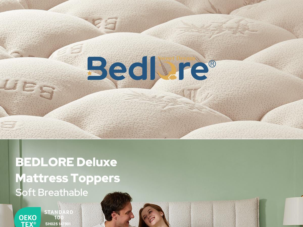 【BEDLORE】Mattress Topper Viscose Derived from Bamboo 2-Inch Plush Padding Soft Breathable for Back Pain Relief Fits 6-18 Inches Mattresses Cool Bed Accessories