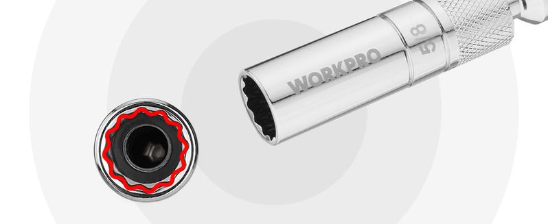 #JumpstartSale WORKPRO 7-Pack Magnetic Swivel Spark Plug Socket Set, Includes 9/16-inch, 5/8-inch, 13/16-inch, 14MM Thin Wall Sockets with 4, 6, 11-inch Extensions, 3/8" Drive with 12 Points, Magnetic Core