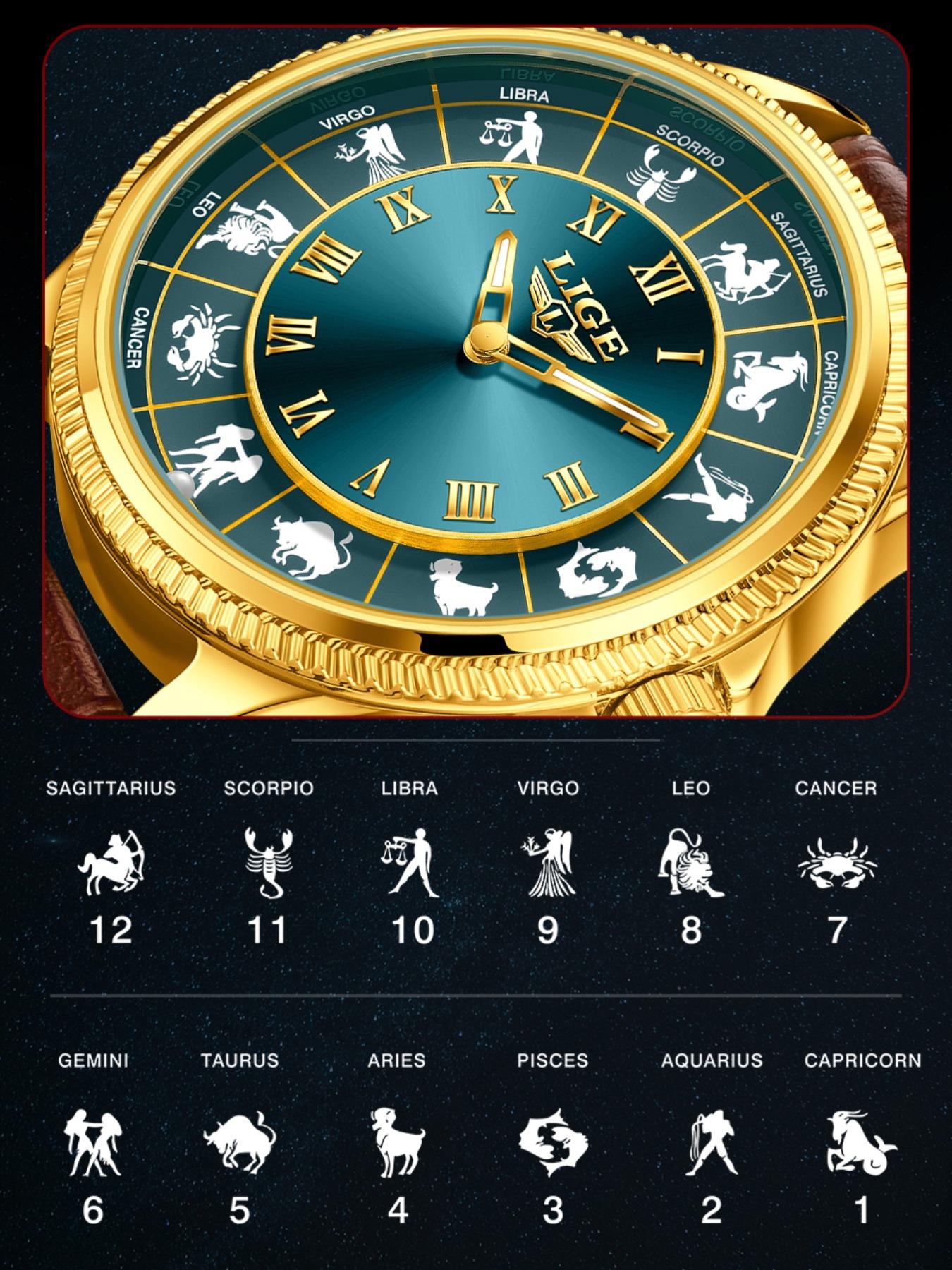 Men's Casual Round Dial Russian Roulette / 12 Zodiac Theme Interactive Analog Quartz Watch, Waterproof Wristwatch for Parties and Daily Wear, Analog Wristwatches