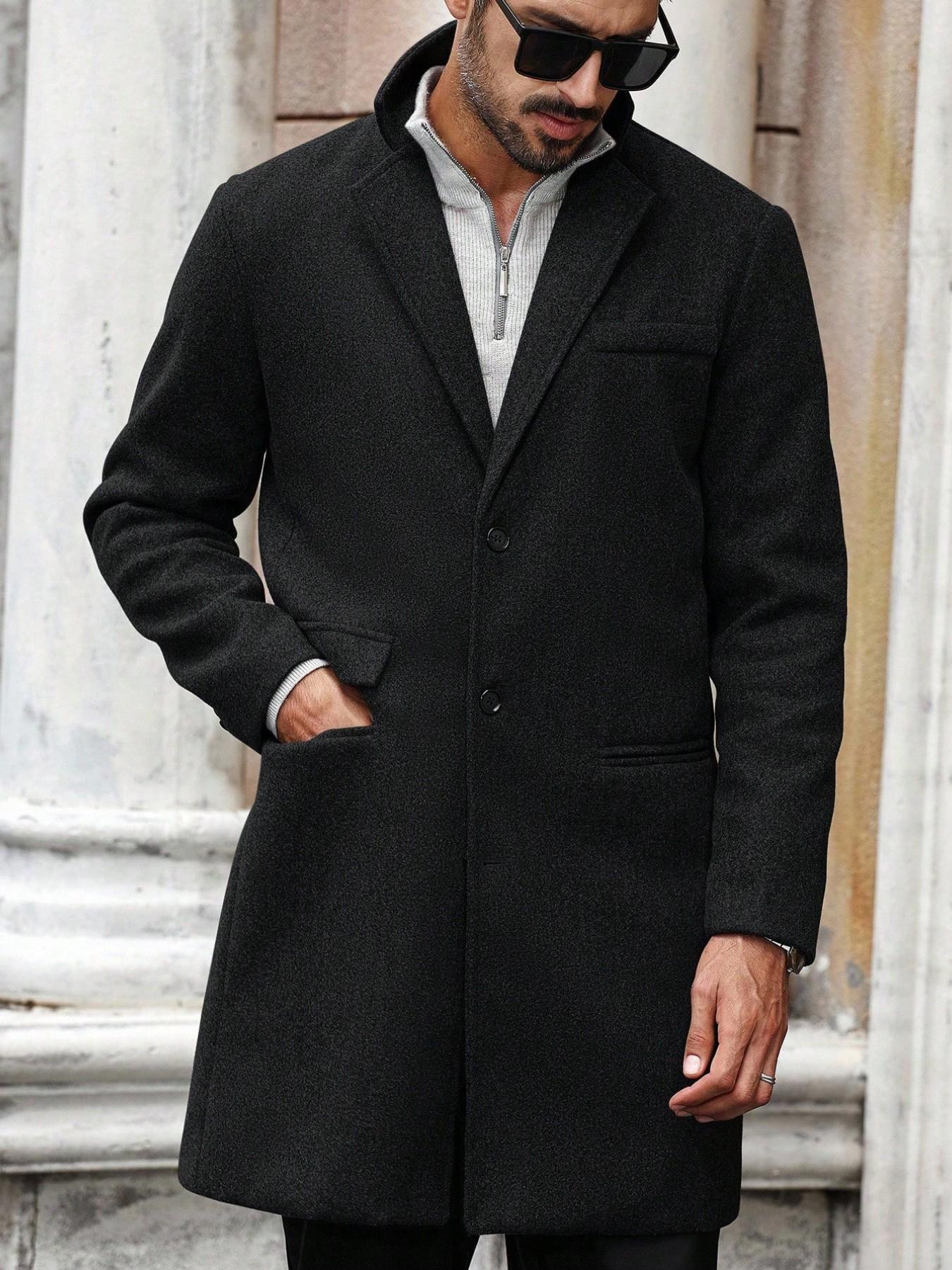 Men's long coat in a wool-blend fabric; a sophisticated, cold-weather staple for autumn and winter. Featuring a minimalist, classic design and a relaxed fit that flatters all body types.