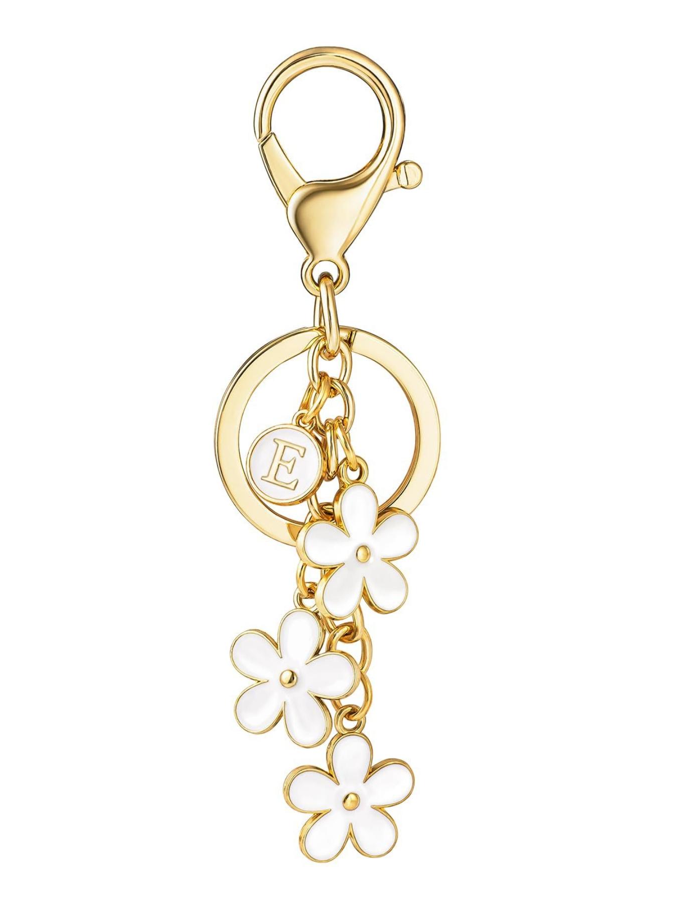 Stylish Initial Floral Pattern Keychain, Dripping Floral Charm, Boho Style Accessory for Women & Students, Perfect for Handbags & Backpacks