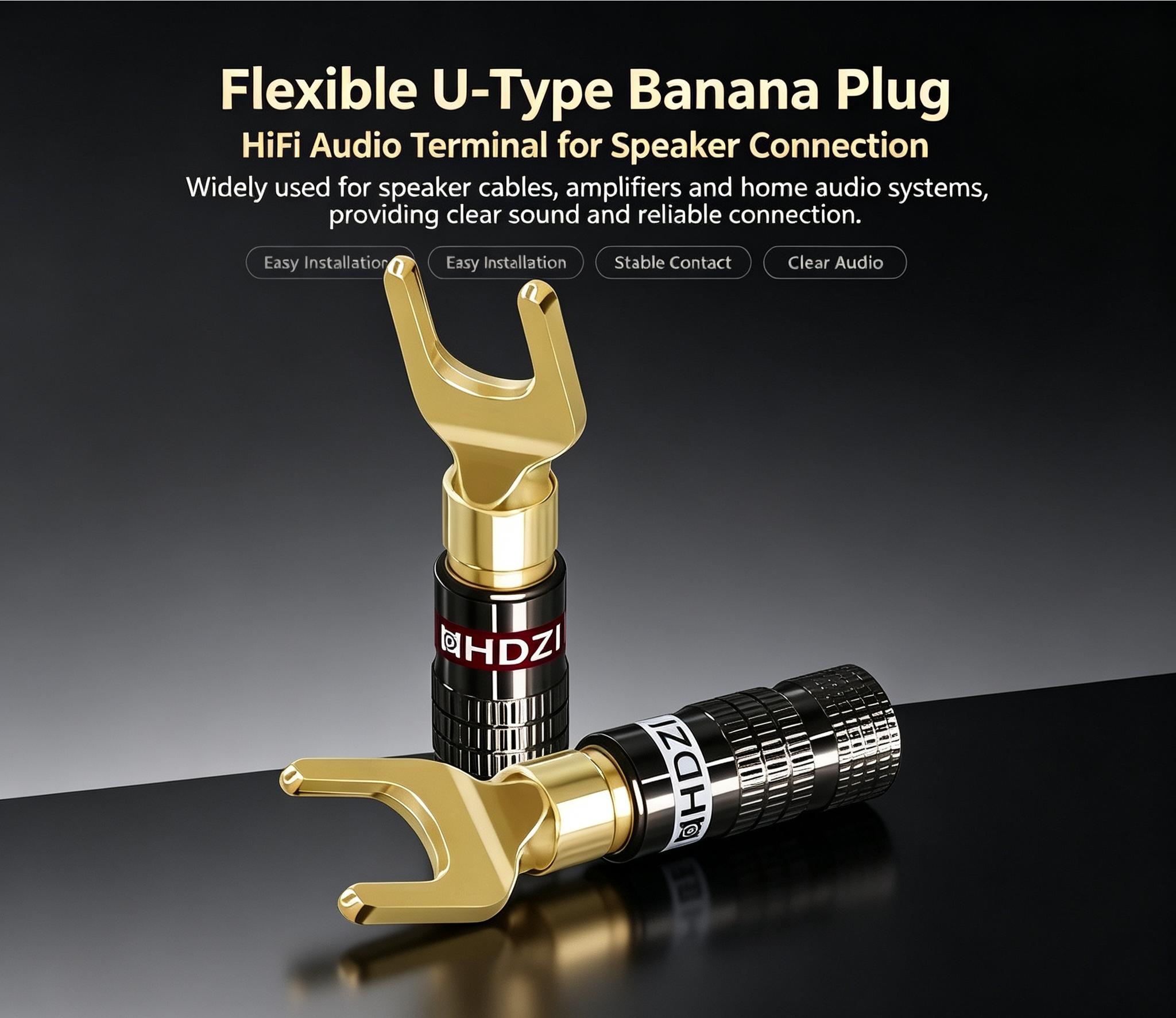 24k Gold Plated Y-Type Audio Banana Plug, High Conductivity, Secure Connection, Ideal for Amplifiers, Hi-Fi Systems, Home Theater