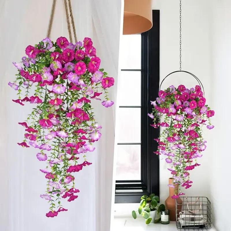 ☘️ [Lifelike Silk Petals] Elegant Pink Floral Vine | Indoor Hanging Plant - (Petals Easy To Reattach)