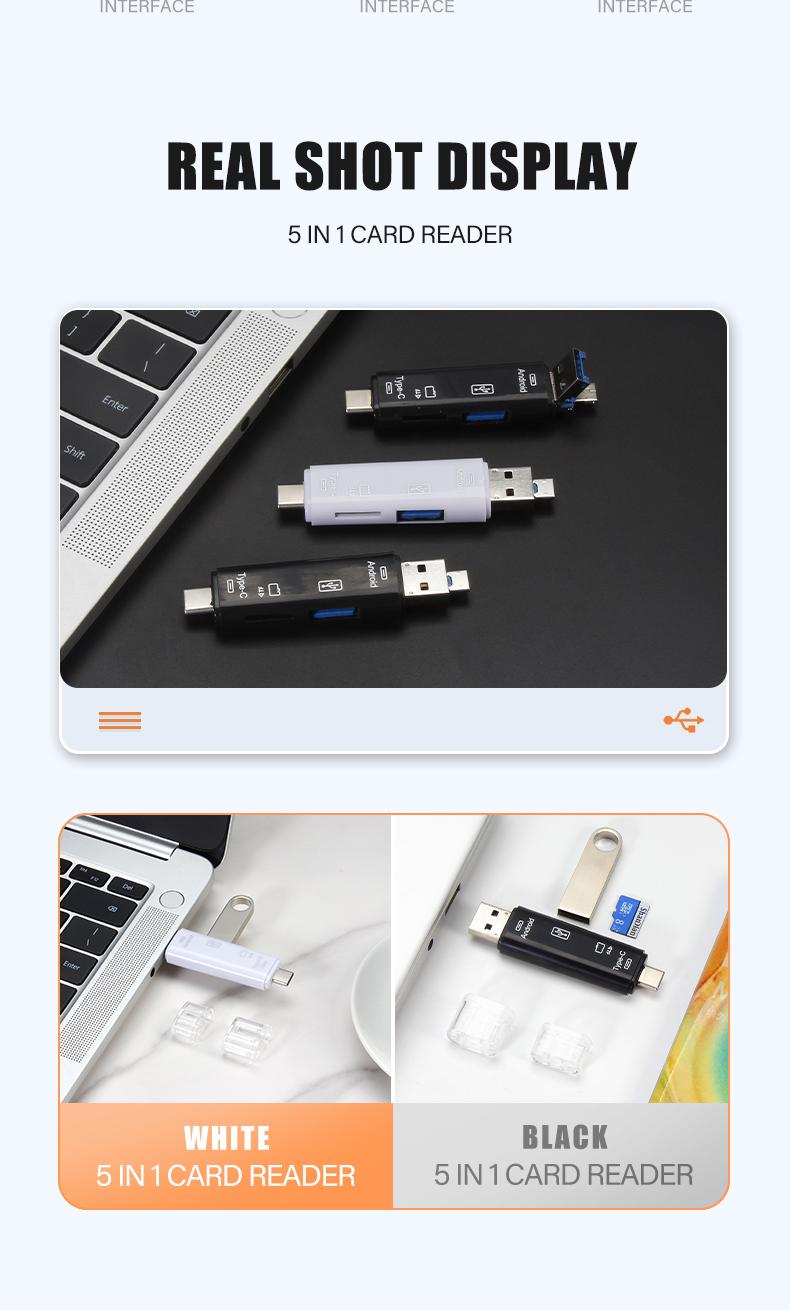 New 5 IN 1 Multifunction USB 3.0 Type C USB Micro USB SD TF Memory Card Reader For Android Computer Dock OTG Type C Adapter