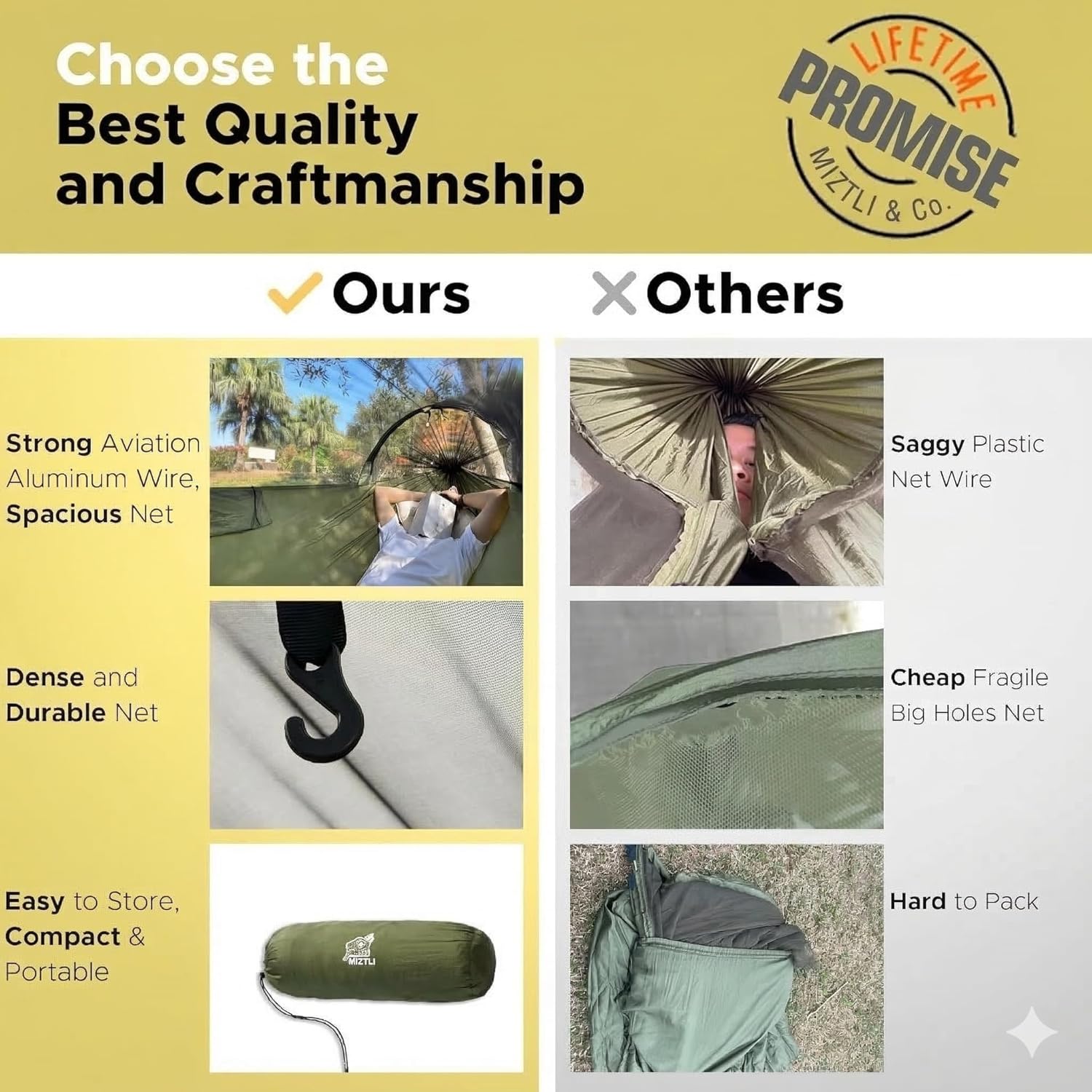 Camping Hammock -Portable Hammock w/Spacious Net & Tree Straps w/Adjustable Loops, Double and Single Hammock for Outdoor, Indoor, Hiking and Travel