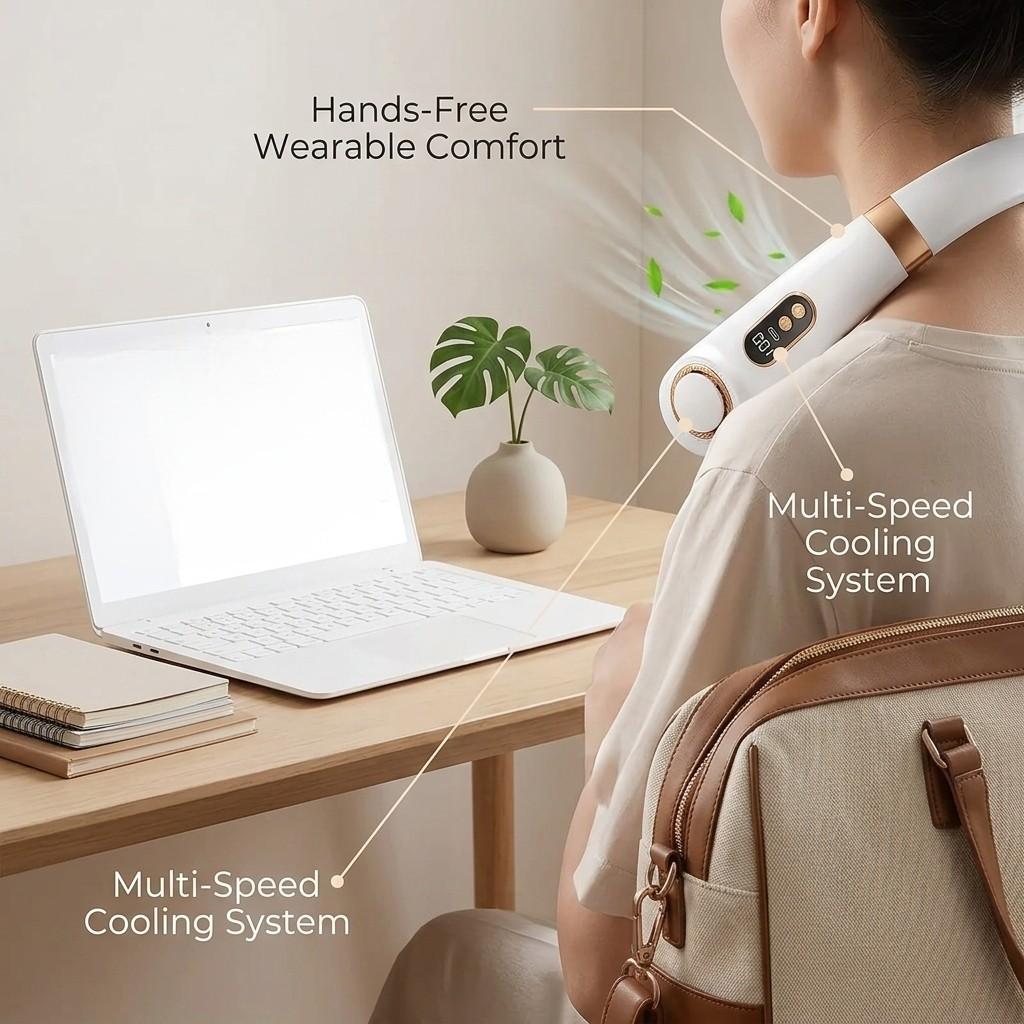 2026 Upgraded Bladeless Neck Fan, Portable Neck Air Conditioner, 360° Cooling USB Rechargeable, 5 Speeds Quiet Fan for Outdoor Sports Travel Office