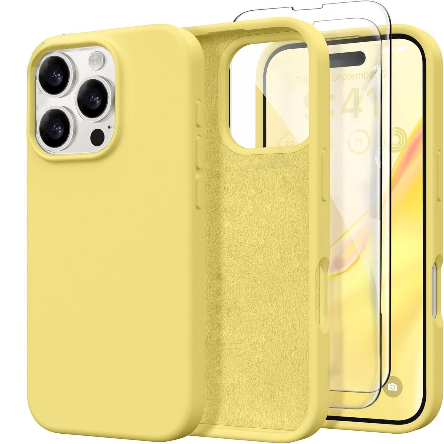3 in 1 Compatible with iPhone 16e 16 Pro Max Case Liquid Silicone Cases with 2 Screen Protectors, Full Body Protection, Soft Microfiber Lining, Slim Shockproof Protective Phone Case for iPhone 17/16/15/14/13/12/11 Pro