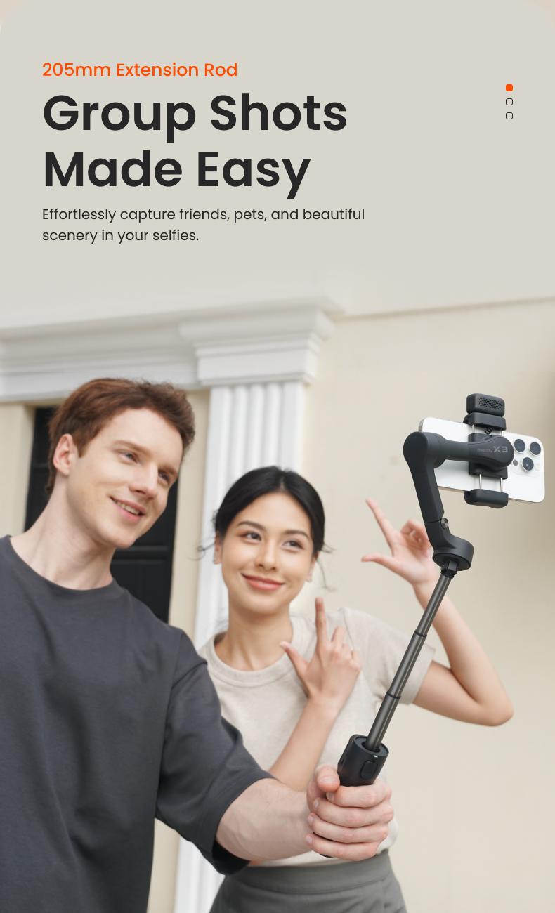 hohem iSteady X3 Gimbal Stabilizer for iPhone, Smartphone Gimbal with Detachable Remote Control, Portable Foldable 3-Axis Phone Gimbal for Android & iPhone 17 series, Built-in Tripod, Built-in Extendable Rod,Vlog Stabilizer