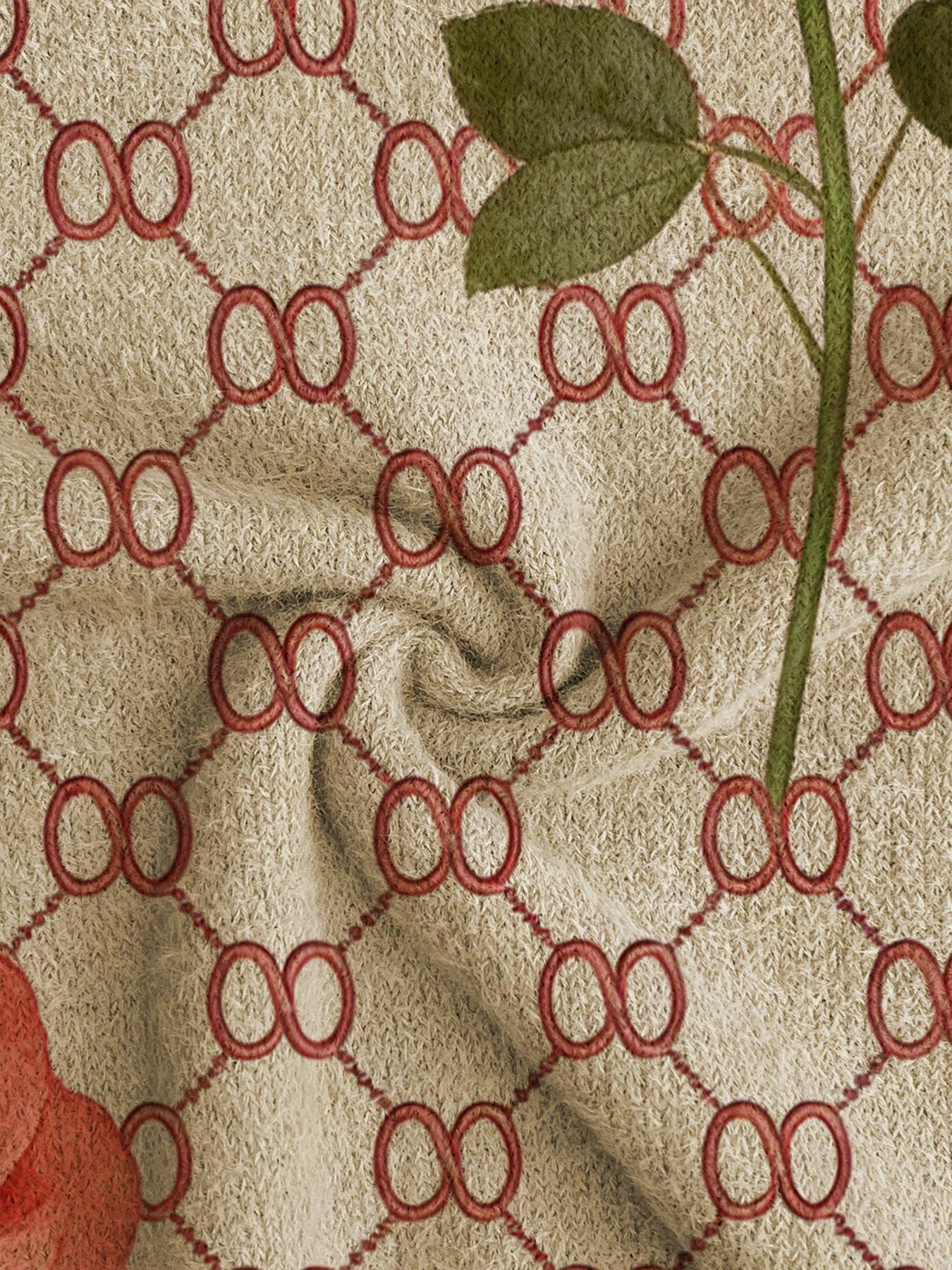 Women's Geometric Floral Print Stand Collar Sweater, Casual Long Sleeve Knitwear for Fall Winter, Comfortable Warm Daily Wear