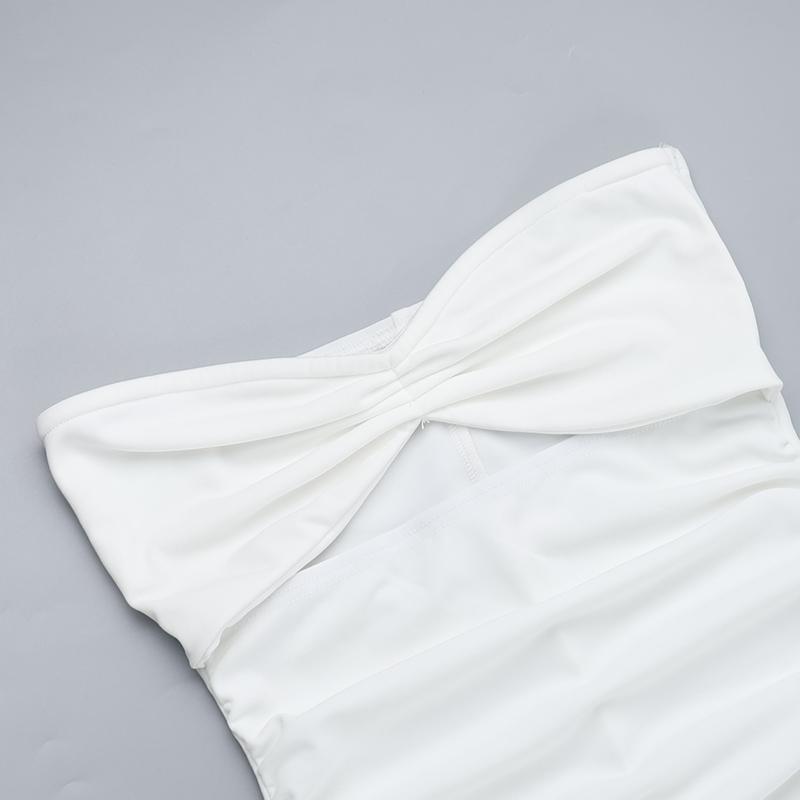 YJ24627PFO-White Dress, Spring Break Womens Elegant Off-shoulder Slim-fitting Long Dress, Tube Top Hollow A-Line Holiday Casual Dress for Women