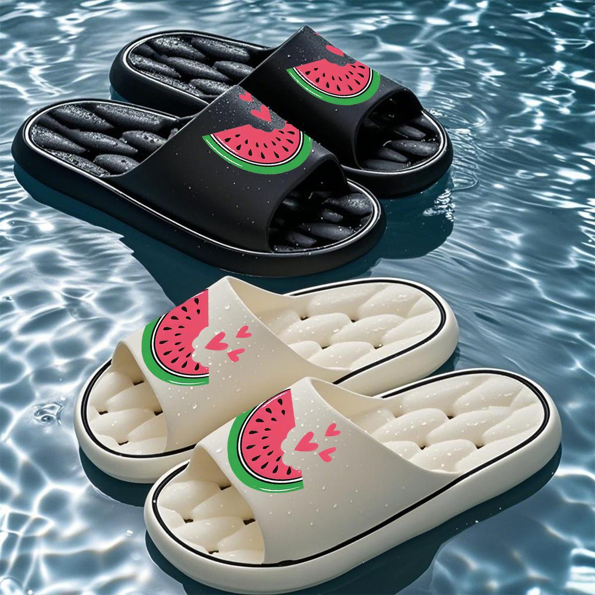 1 Pair Unisex New Style Slippers, Sweet Watermelon Heart Pattern Summer Slippers, Women's Summer Slippers, Indoor/Outdoor Summer Slippers, Holiday Gift Slippers, House Slippers, Beach Slippers, Bathroom Slippers, Birthday Gift Slippers, Casual Summer