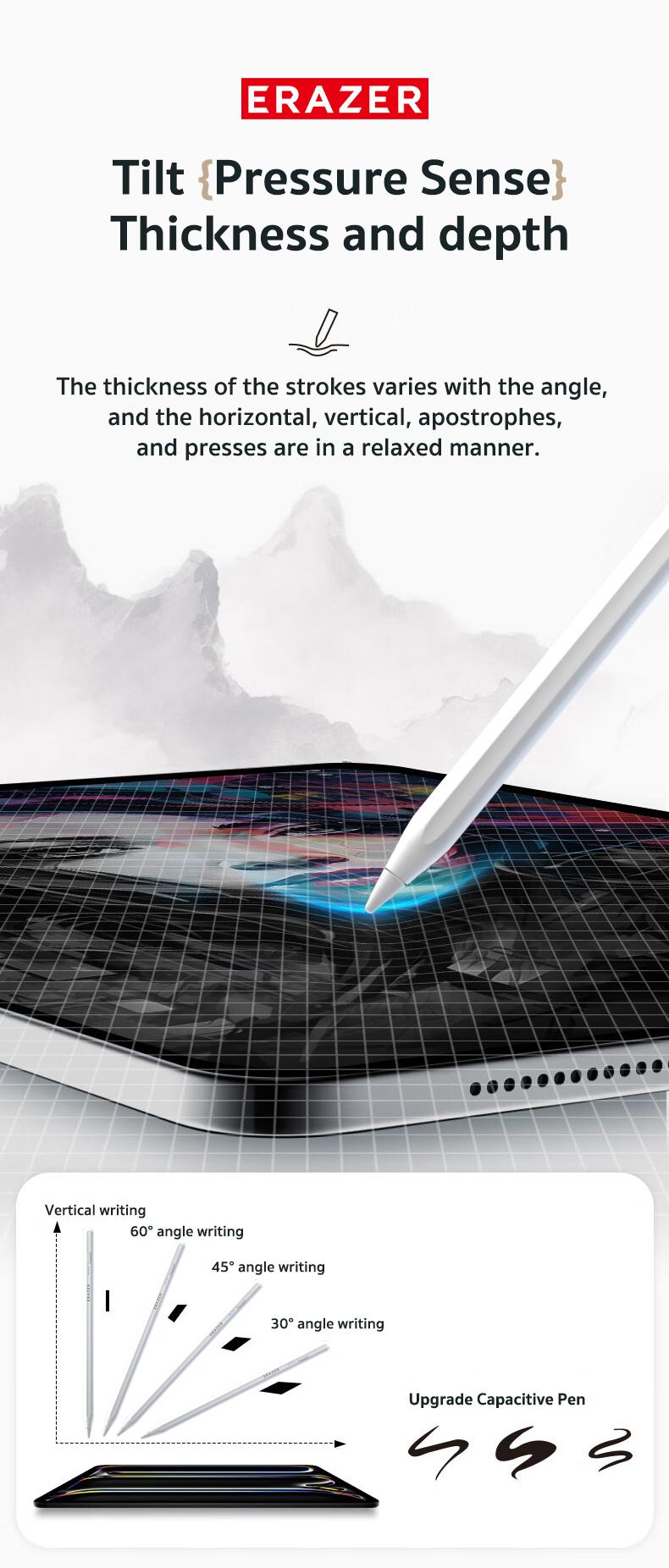 ERAZER Stylus Pen for Apple iPad 2018-2024,2X Fast Charge,Tilt Sensitivity Active Touch Screen Pencil Compatible with iPad 10/9/8/7/6, iPad Pro 12.9/11/13,iPad Air 3/4/5, iPad Mini 5/6 Gen Universal Rechargeable