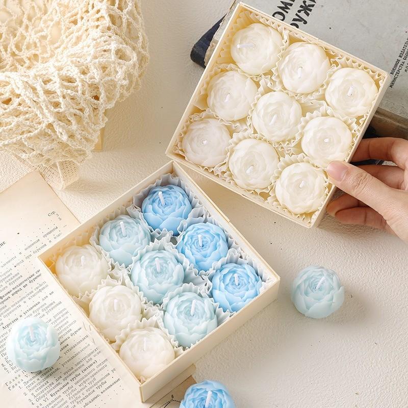 9pcs 3D Peony Gradient Candles - Smokeless Birthday Decorative Candles for Romantic Proposal, Confession & Party Decor, Home Table Centerpiece, Cozy Ambiance for Living Room, Bedroom, Ideal Gift for Anniversary, Valentine's Day & Holiday Celebrations