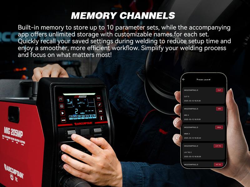 ARCCAPTAIN MIG205MP MIG Welder, All-in-One iControl APP Control Plasma Cutter/Pulsed MIG/Flux Core/Spool Gun/Pulsed HF TIG/Lift TIG/Clean/Stick Aluminum Welding Machine 120/240V Dual Voltage Multiprocess Welders Black Friday, Christmas Gifts for Men/Dad