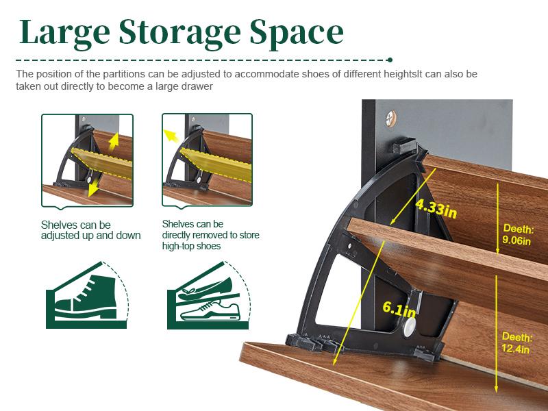 Giratree Modern Mid-Century Wooden Shoe Cabinet, Fluted Design with 2 or 3 Drawers, Stylish Storage Organizer for Entryway, Hallway, or Living Room