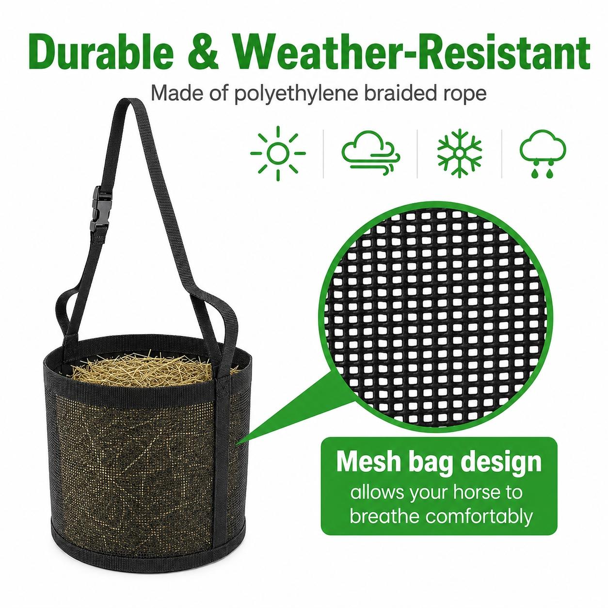 Adjustable Horse Hay Feeder Bag, Portable Slow Feed Hay Sack for Feeding Horses, Cattle, Sheep, Convenient Hanging Design, 1 Piece