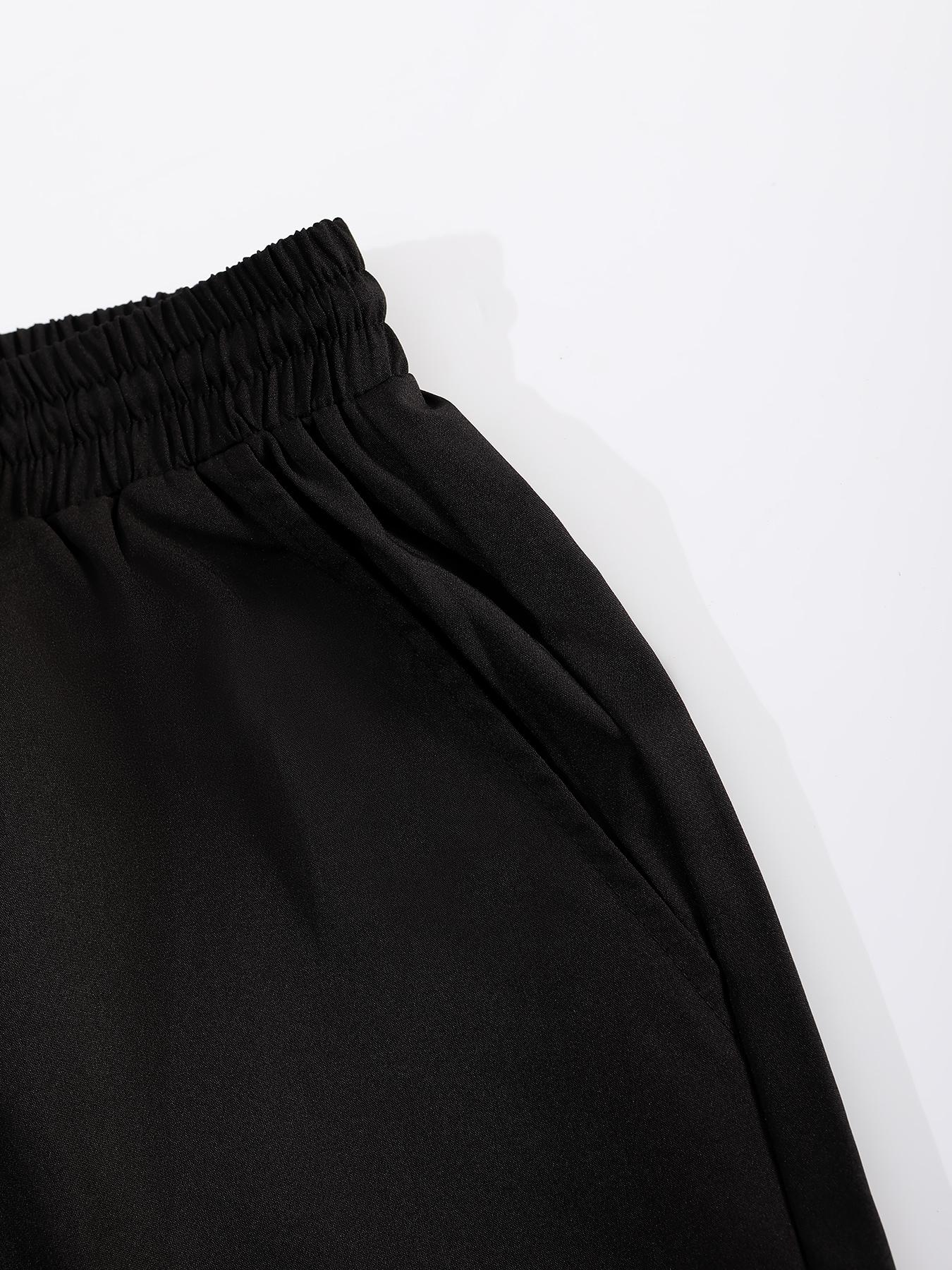 Men's 2-Piece Summer, Tropical Casual Set - Beige Short-Sleeve Button Shirt with Black Palm Tree Print & "Summer" Embroidery + Black Drawstring Waist Shorts, Lightweight Breathable Fabric, Relaxed Fit, Versatile for Beach Vacations, Weekend Wear