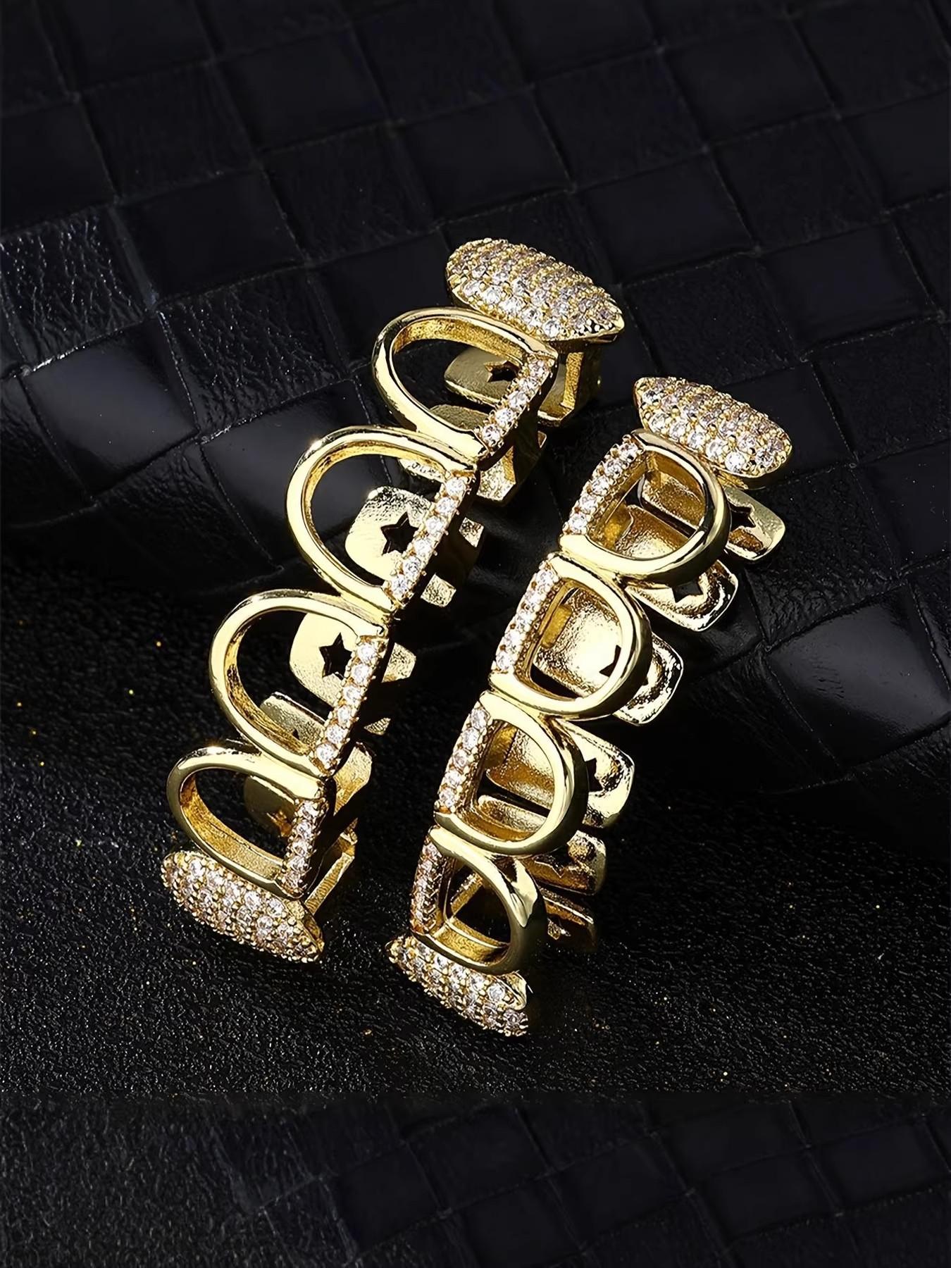 1/2 Set 6 Hollow Micro Inlaid Porcelain Teeth, Hiphop Style Unisex Dental Jewelry, Unique Punk Oral Accessories