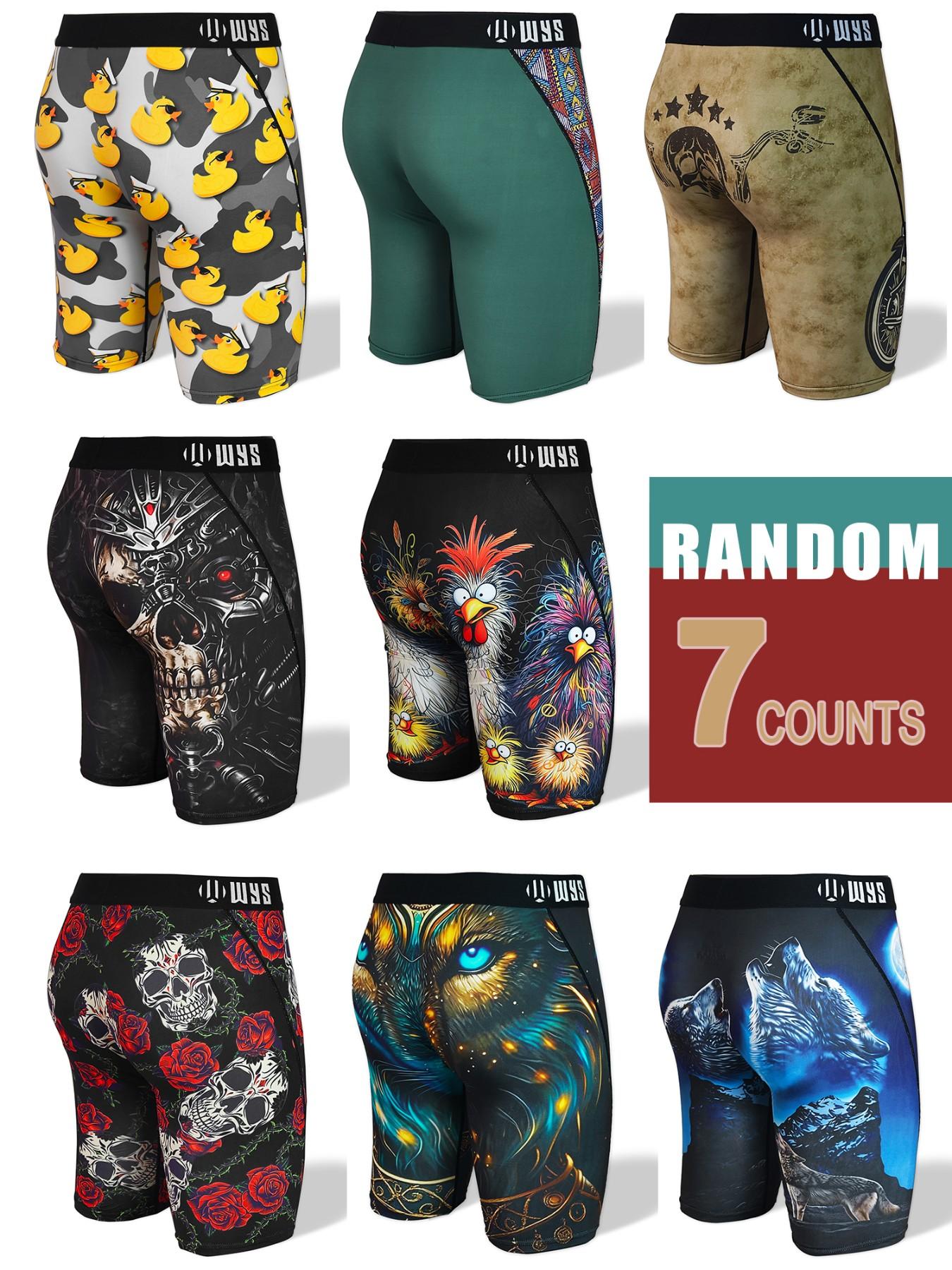RANDOM-7PCS,Men's 7-Pack Long Brief Underwear, Boxer Briefs, Moisture-Wicking, Anti-Chafing, Quick-Dry, Sporty, Halloween Prints, Comfortable, All Seasons