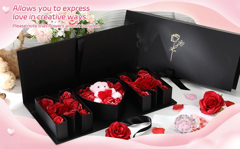 2 Pack ''MOM'' ''I Love You'' Flower Gift Letter Box Empty Cardboard Fillable Paper Gift Box Flower Chocolate Packaging Fillable Box for DIY Mother's Day Gifts Grandma Stepmother Birthday（Flowers not included）