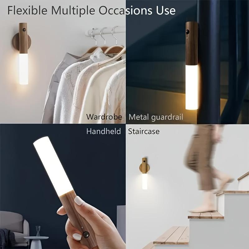 2PCS Motion Sensor LED Night Lights, USB Rechargeable Wireless Magnetic Wall Lights, IPX4 Waterproof Smart Night Lighting with Auto On/Off Detection for Bedroom, Bathroom, Kitchen, Hallway and Stairs, Safe Navigation Light for Home and Apartment Essential