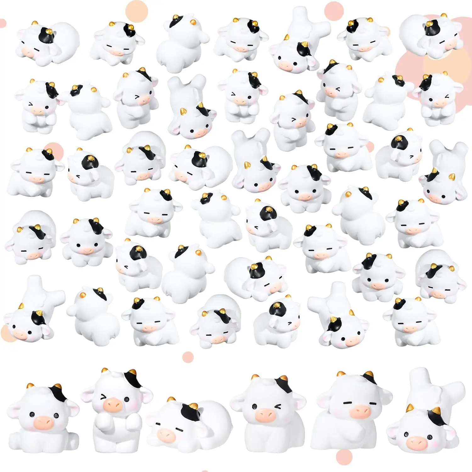 48 count Mini Cow Figurines  Cow Miniature Cute   Outdoor Moss Ornaments Garden Decor for DIY Fairy Landscape Crafts(White)