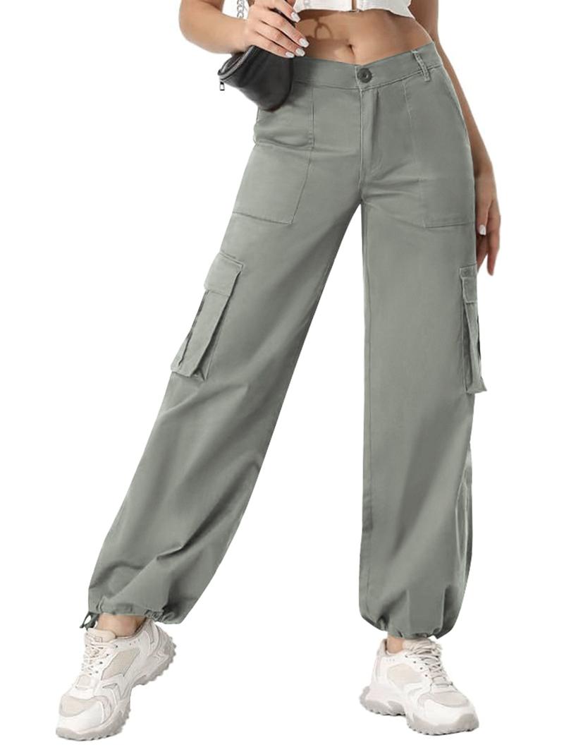 Avamo Stretchy Womens Cargo Pants thick thigh pants work outfits women Wide Leg Sweatpants Baggy High Waisted 6 Pockets Straight Leg Casual Y2K Streetwear Cinched Ankle/ Straight-Leg Capris Pants With Adjustable Trouser Cuffs for Daily Wear