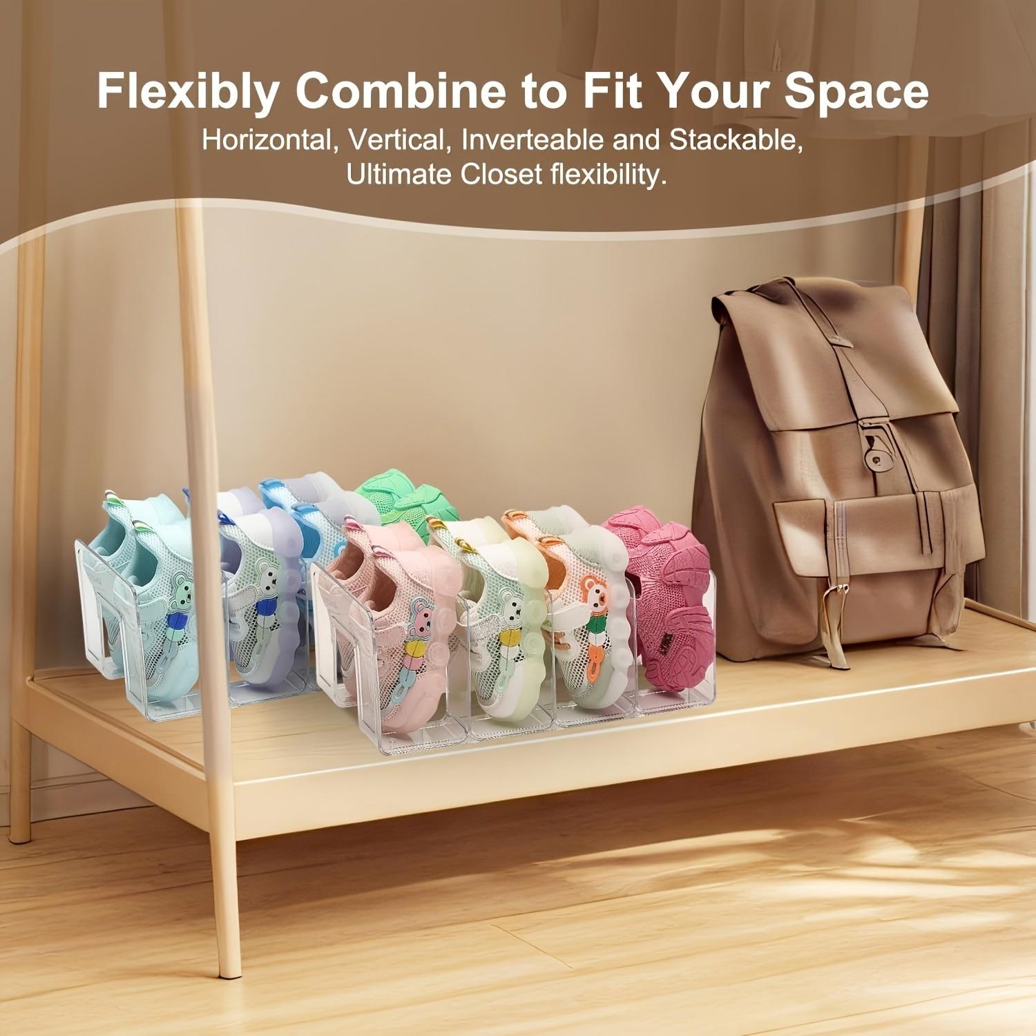 Transparent Acrylic Kids Shoe Rack, Small Closet Organizer, 4-Compartment Baby Shoes Storage, Stackable Shoe Shelf (4-Piece Set)