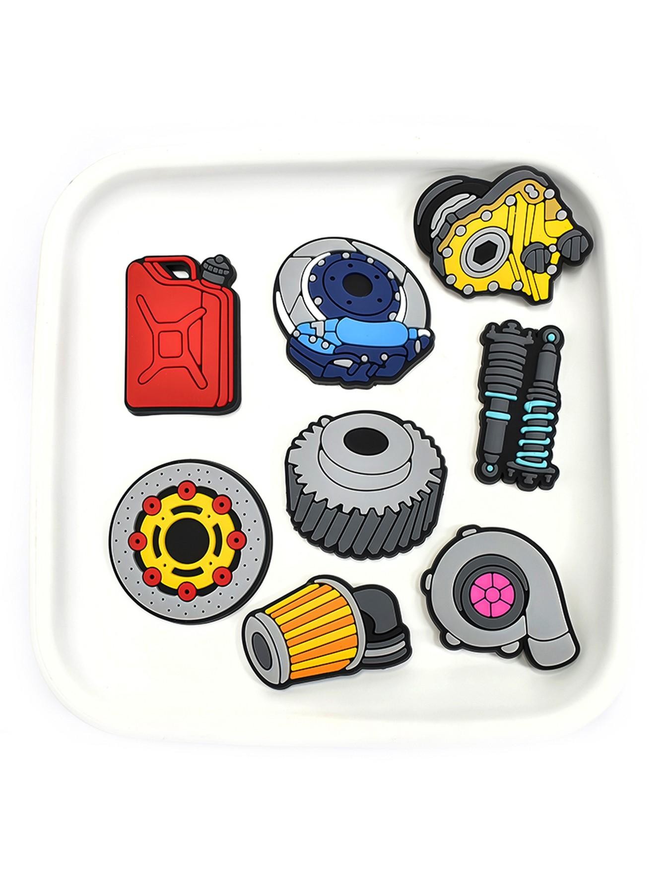 12pcs, soft plastic, auto parts tool design shoe charms, shock absorber shape shoe accessories, gasoline barrel design shoe accessories decoration, suitable for sandal garden shoes, diy accessories party gift