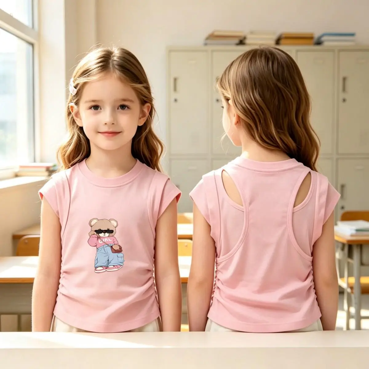 Cute Cotton Bear Graphic Casual Racerback Tank Top for Girls