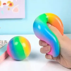 Gradient Rainbow Pinch Pink Ball Stress Relief Ball Toy Squeezing Slow Rebound Jump Ball Children's Finger Training Toy Ball
