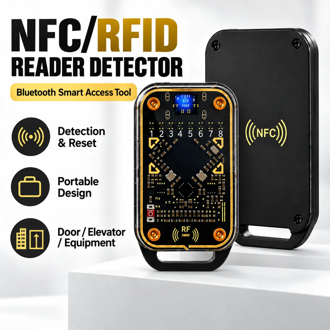 Compact Bluetooth NFC/RFID Access Control Reader Detector with Detection & Reset Functions, Portable Smart Maintenance Tool for Door Access, Elevator and Equipment Systems