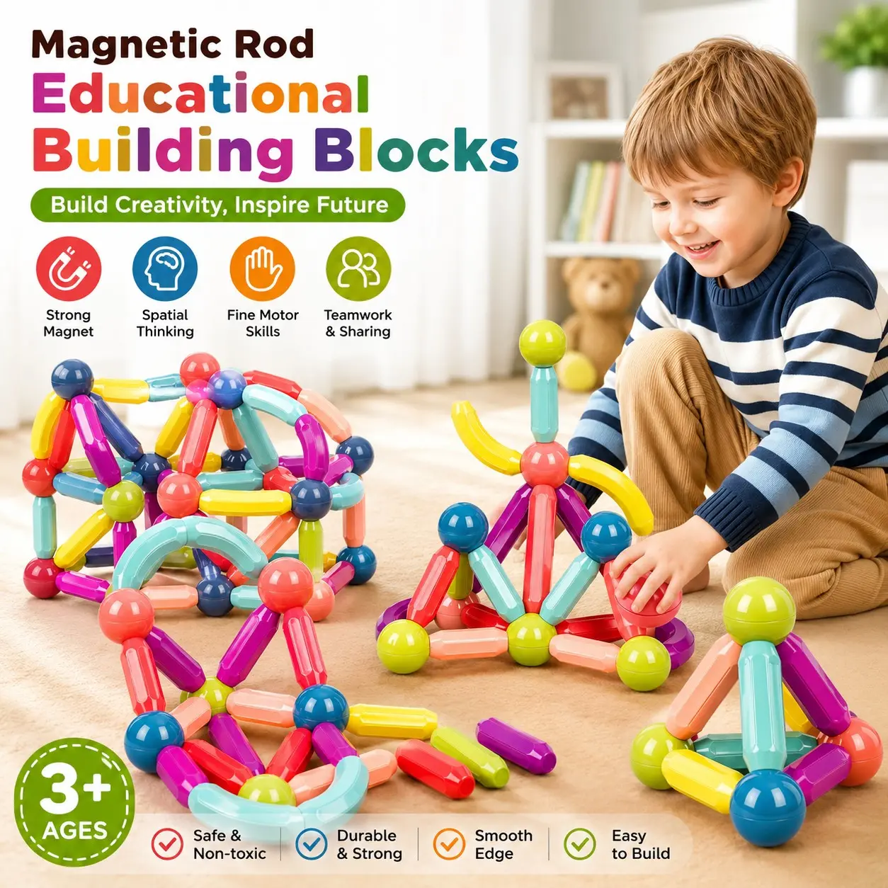 Magnetic Baseball Building Set, Multicolor DIY Magnetic Pieces, Creative Stem Educational Toy Kit, Interactive Learning Gift