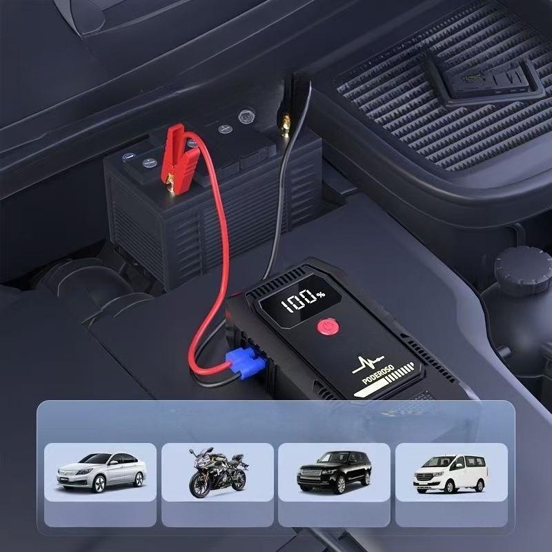 8000A Portable Emergency Jump Starter - Compact Car Battery Charger with LED Light, Mobile Power Supply for In-Car Use, Outdoor Emergency Use