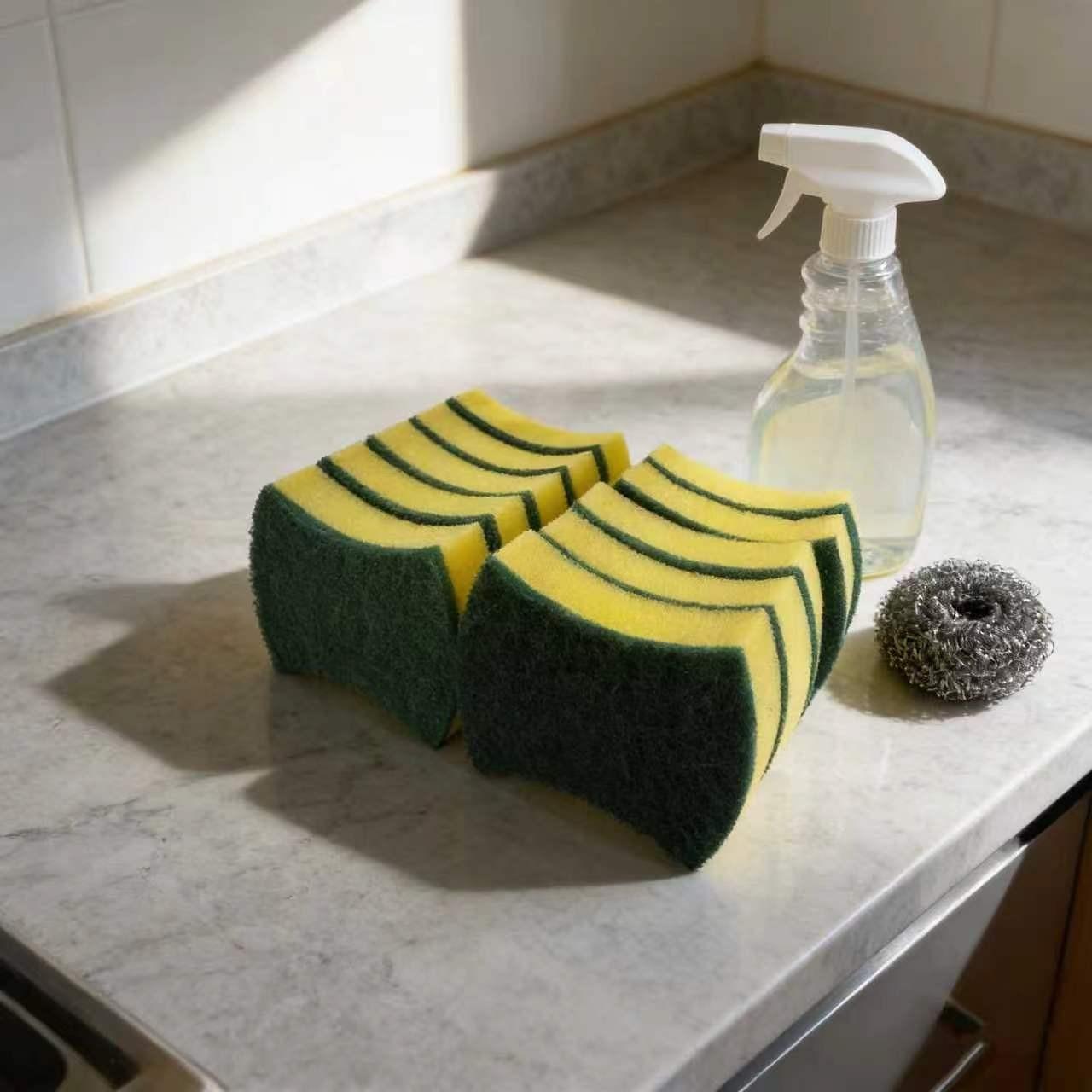 10 Pieces Waist Type Dual-Sided Cleaning Sponges, Simple Style, Oil Removal, No Scratching, Home Kitchen Daily Clean