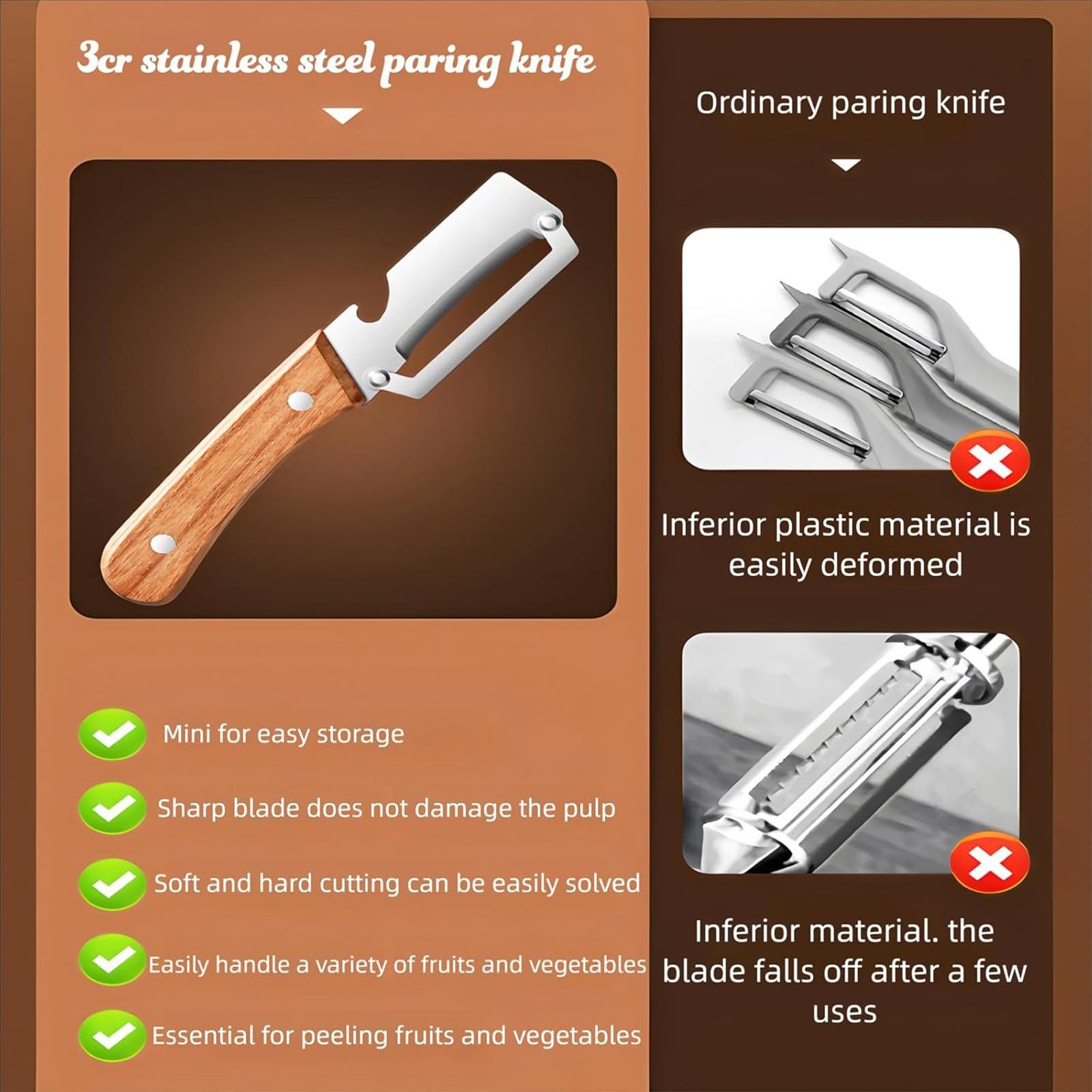 1/2/3 PCS Vegetable Peeler with Wooden Handle and Bottle Opener, Peeling, Zero Snag Wooden Peeler, Zero Snag Wooden Kitchen Tool, Multi-Functional Vegetable Peeler for Kitchen, Non-Slip Fruit Peeler with Wooden Handle for Apple, Potato