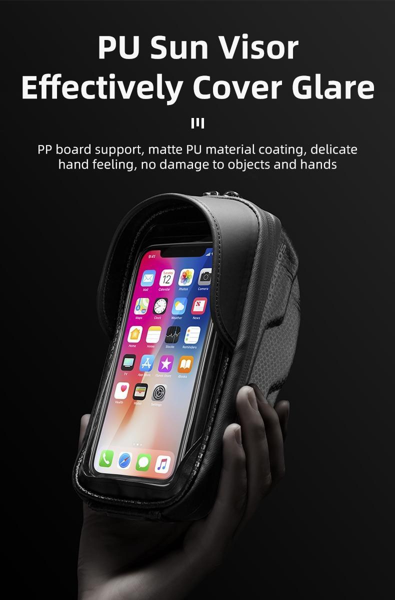 ROCKBROS Bike Phone Mount Bag Bike Front Frame Handlebar Bag Waterproof Bike Phone Holder Case Bicycle Accessories Pouch Sensitive Touch Screen Compatible with iPhone 11 XS Max XR 8 Plus Below 6.5"