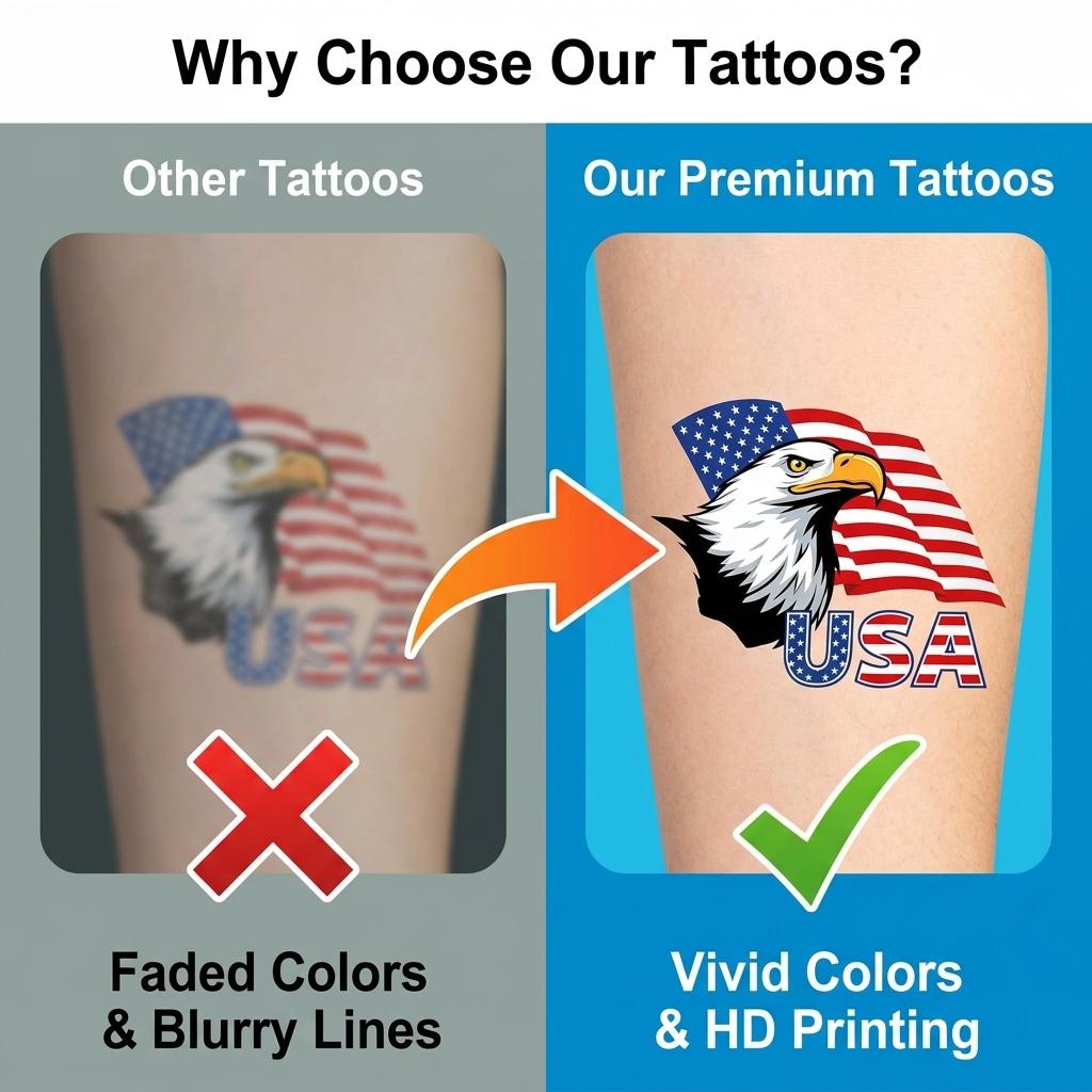 American Flag Temporary Tattoo Stickers, Waterproof Us Patriotic Tattoos, Independence Day, American National Symbol, Temporary Tattoos