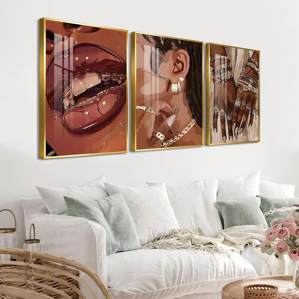3 Counts Aluminum Alloy Framed Painting, Stylish Woman Jewelry And Gold Accessories Art Posters, Home Decoration For Living Room, Bedroom, Office, Restaurant, Hallway Wall Decor, Odorless Print Artwork, Luxury Perfect Gift For Friends And Family