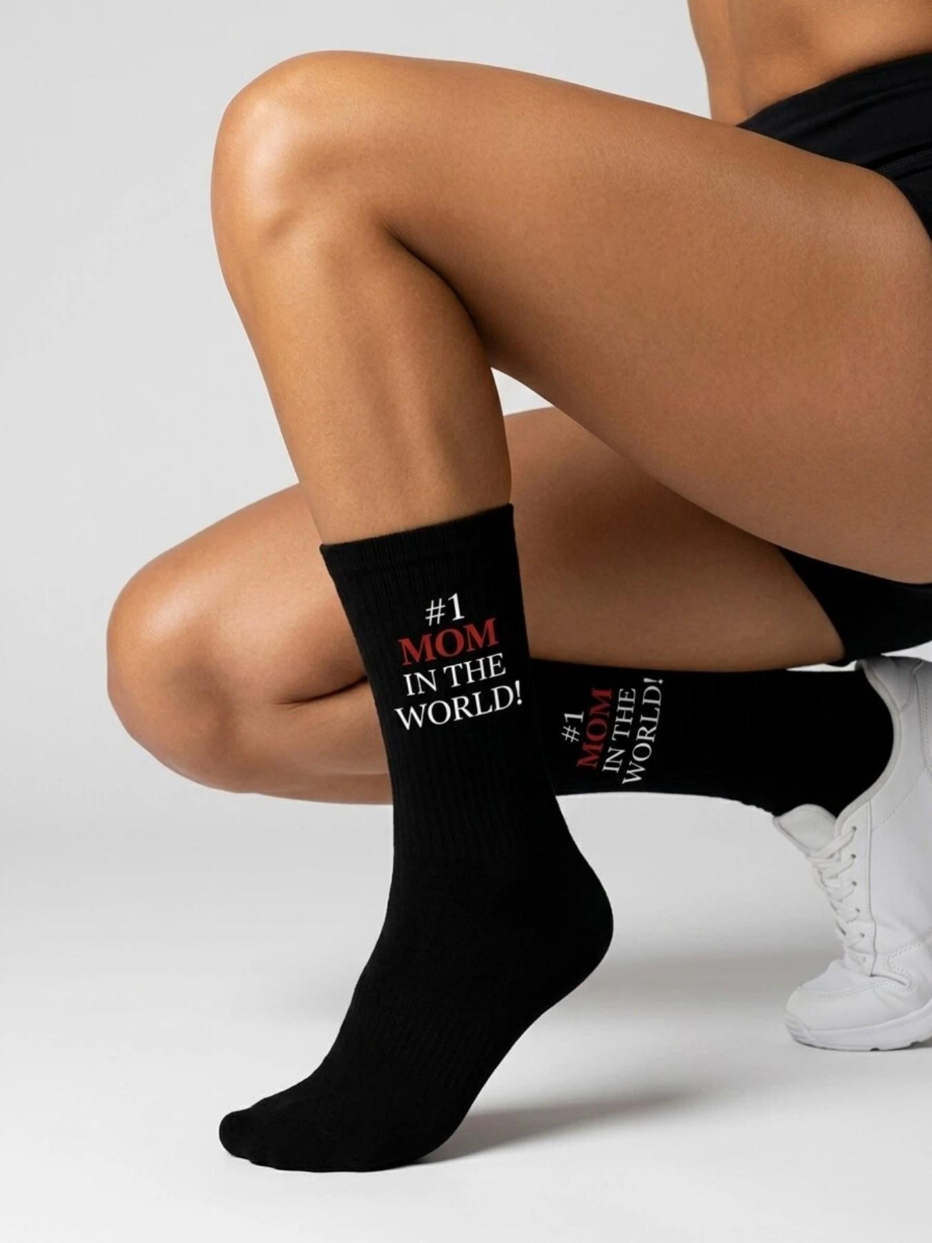 1/3pairs“#1 Mom in the world” Socks and Ankle Socks—Featuring unique and creative designs, these make adorable gifts for Mom on Mother's Day, her birthday, or Valentine's Day; fun socks suitable for everyone, young and old, men and women alike