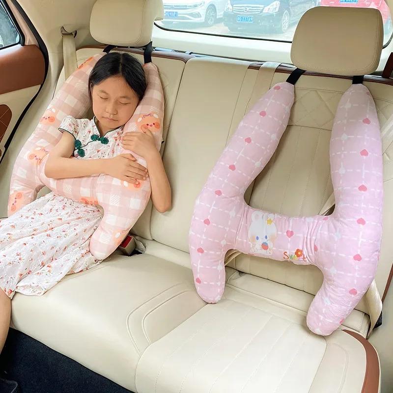 Car Seat Safety Neck Pillow Cute Kid and Adult Car Sleeping Neck Head Support H-Shape Travel Pillow Cushion Child Women Tools