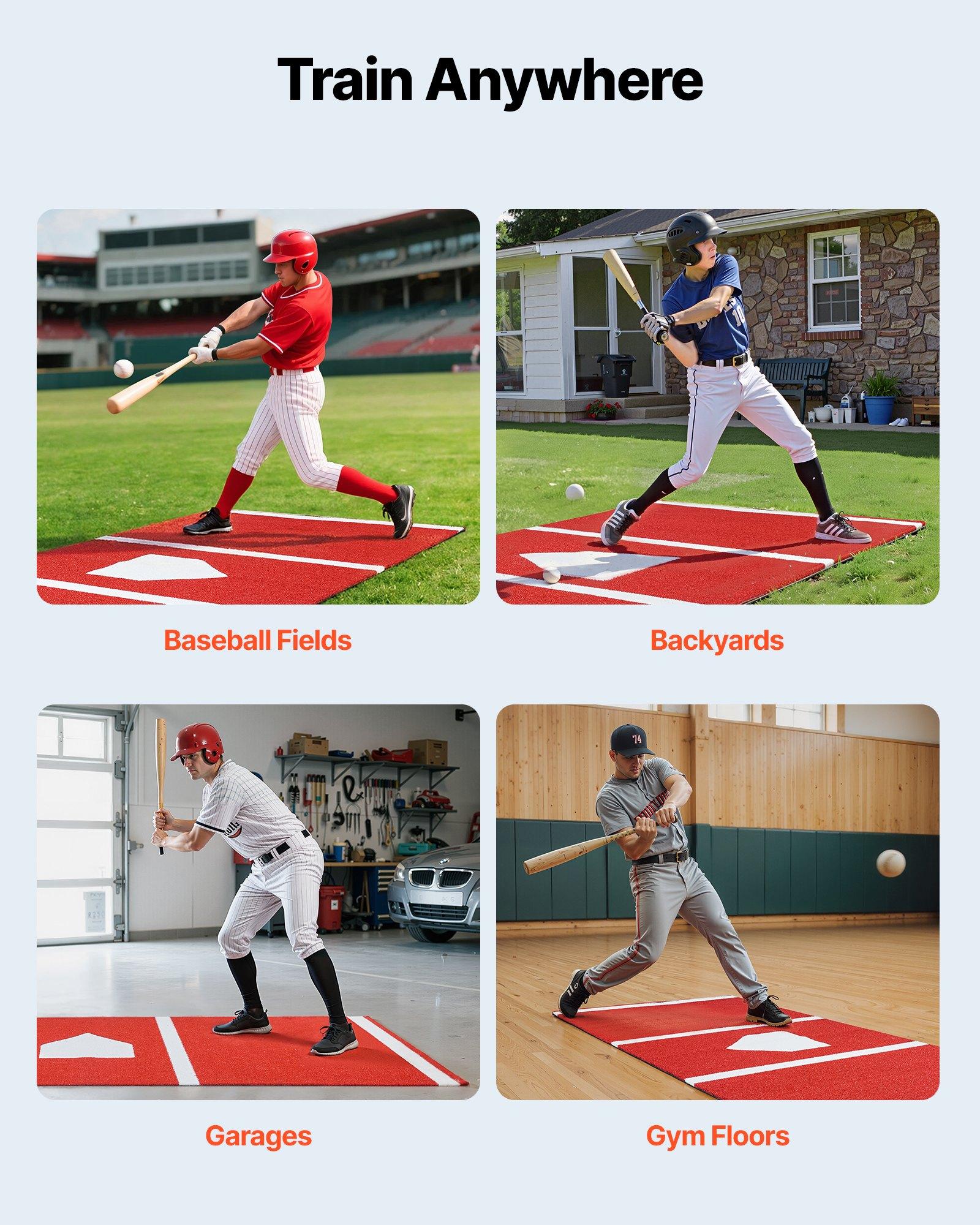 fathersdaygift VEVOR Baseball Hitting Mat, 10x3.8 ft Batting Cage Mat, Batters Box Turf Mats, Softball Batting Practice Equipment with Home Plate and Anti Fade Turf, Portable Training Aid for Indoor Outdoor, Red