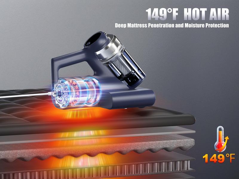 Teant Mattress Vacuum Cleaner for Dust Mites Removal, 16Kpa Powerful Suction, UV-C Light & 149°F Hot Air Sterilization, with Aroma Tablet & LED Display, Double-Cup Handheld Vacuum with HEPA Filter for Bed Couch SofaCarpet steam cleaner Lightweight