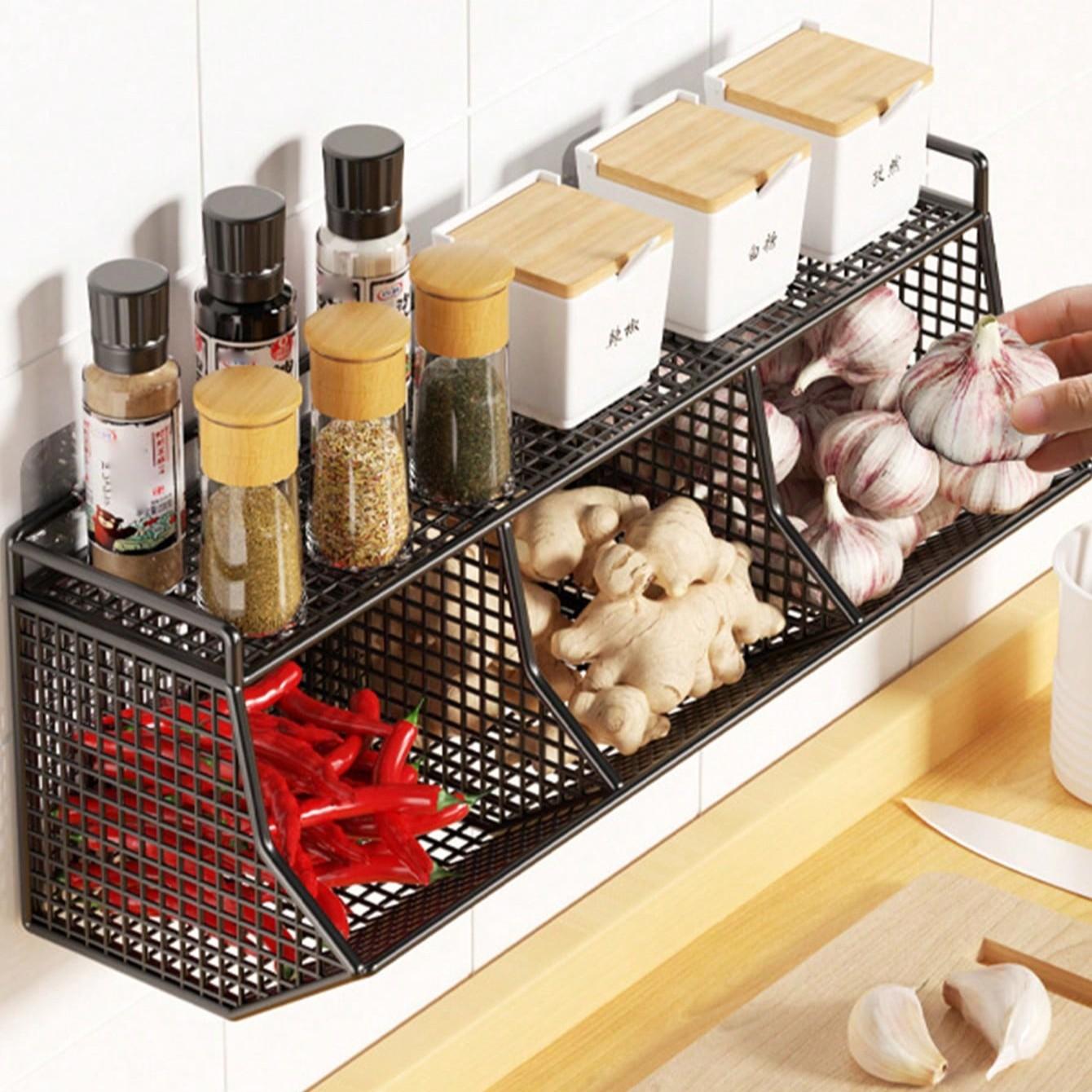Multi-Functional Wall-Mounted Kitchen Storage Rack, Waterproof and Washable, Space-Saving Spice Organizer, Ideal for Cooking Ingredients