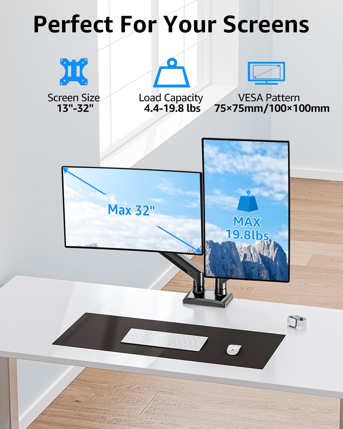 Freelift Dual Monitor Desk Mount for 13'' to 32'' Monitors MU8014B