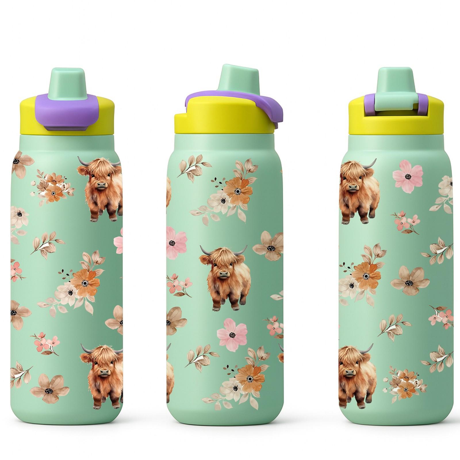 40oz Straw Handle Car Tumbler with Highland Cow Floral Print, Large Capacity Insulated Cup for Car Holder, Easy Sip Straw Lid, Comfortable Handle for Carrying, Keeps Drinks Hot or Cold for Hours, Aesthetic Country Style Design, Perfect for Daily Use, Comm