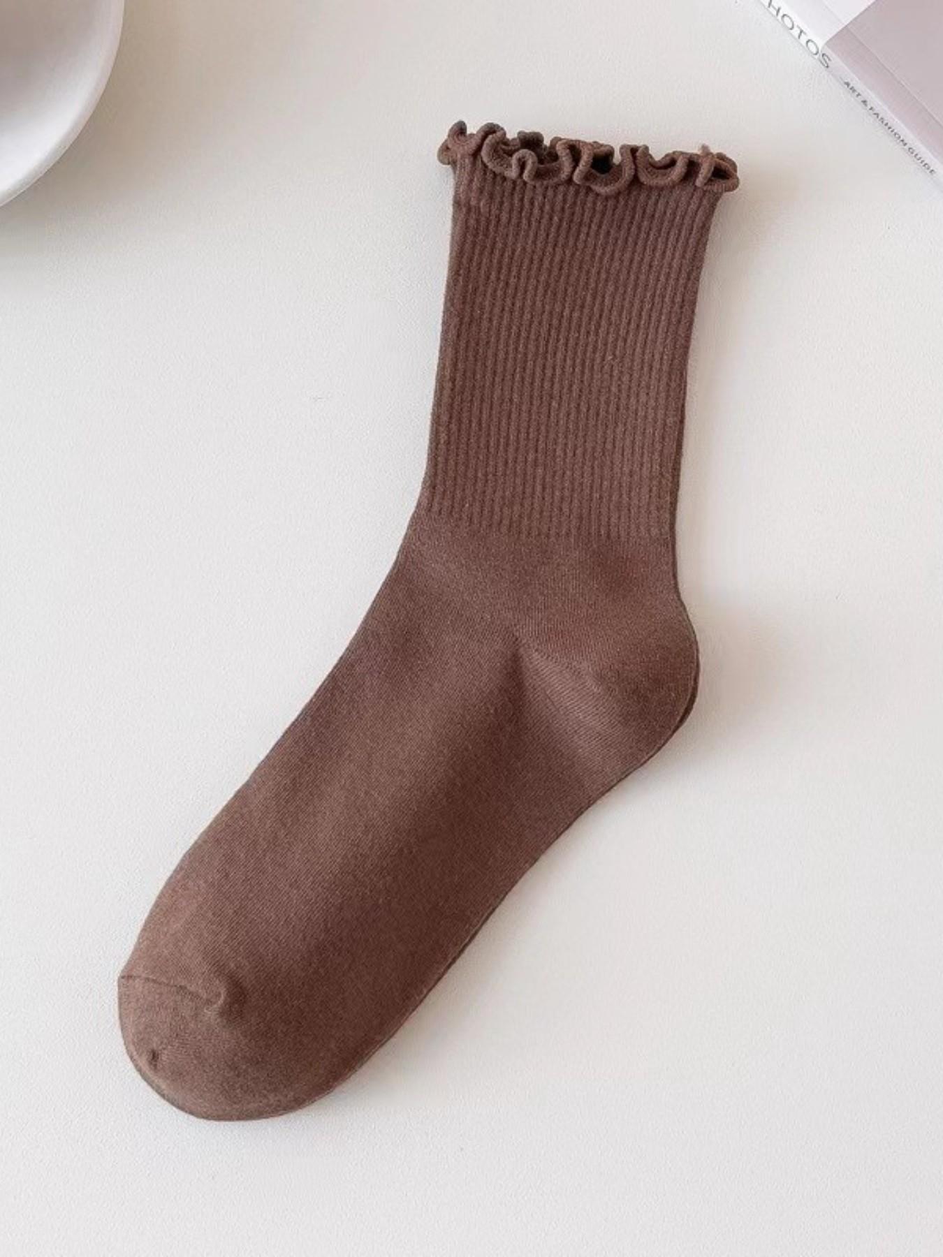 6 Pairs Plain Edge Women's Crew Socks, Soft Breathable, Casual Style, All Seasons, Random Color Mix, Ideal for Daily Wear