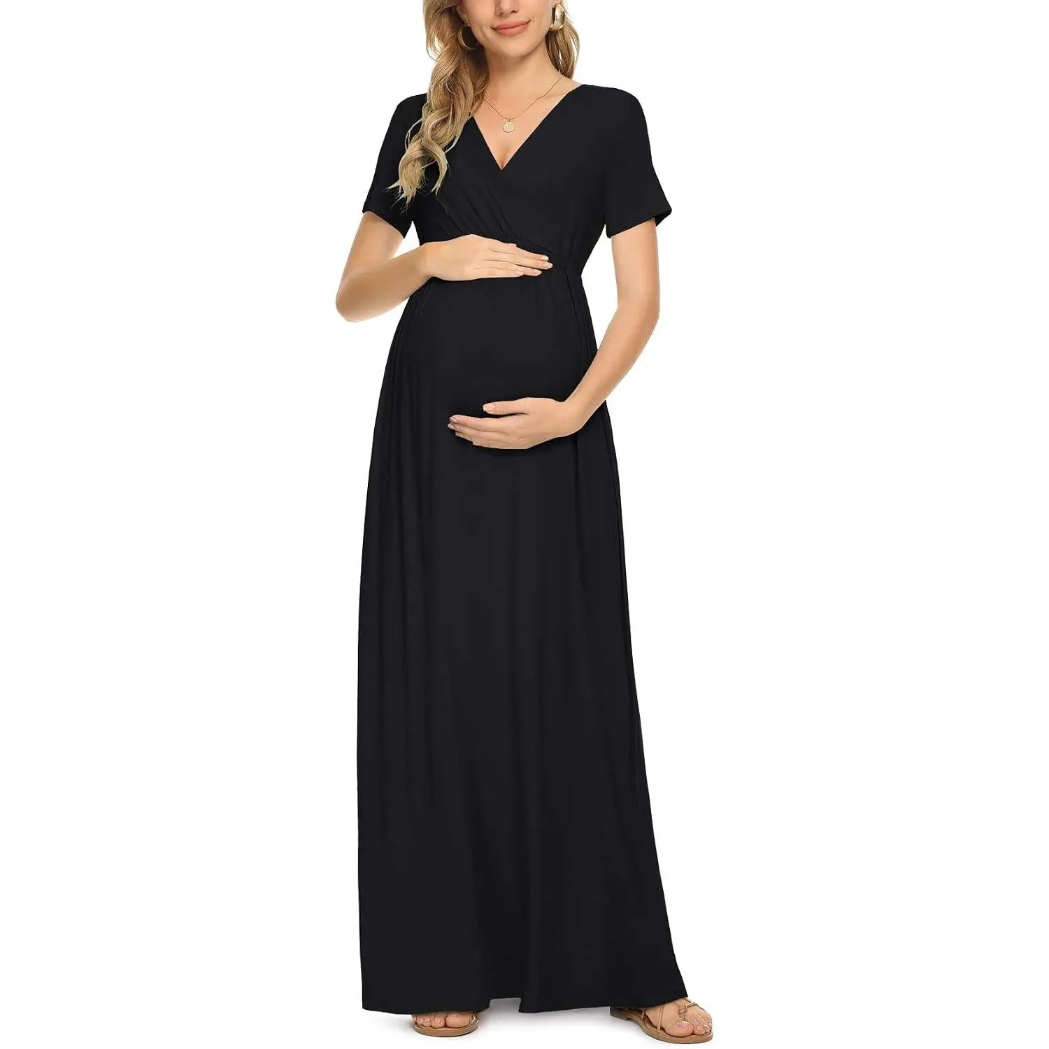 Maternity Maxi Dress Women Casual Wrap Long Baby Shower Pregnancy Dresses