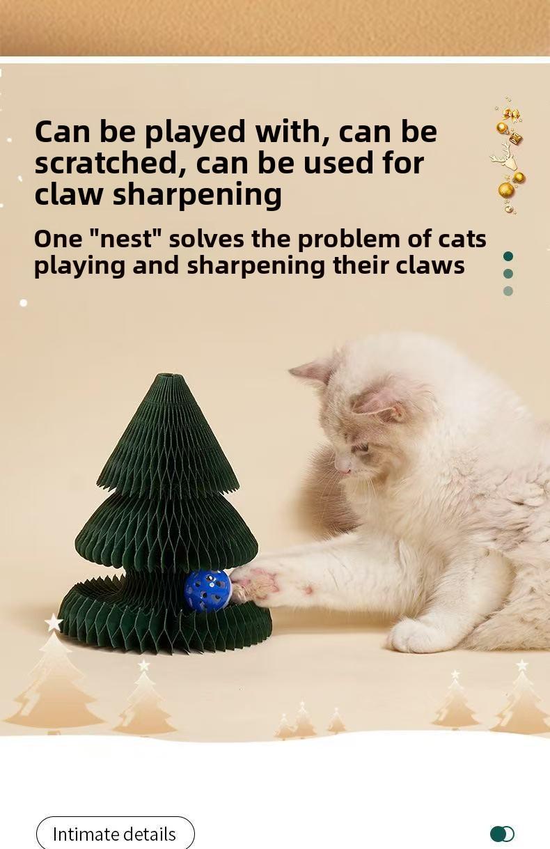 Christmas Standing Wall-mounted Wear-resistant Non-abrasive Foldable Cat Toy for Self-entertainment and Relaxation Christmas Tree Accordian Cat Scratch Board